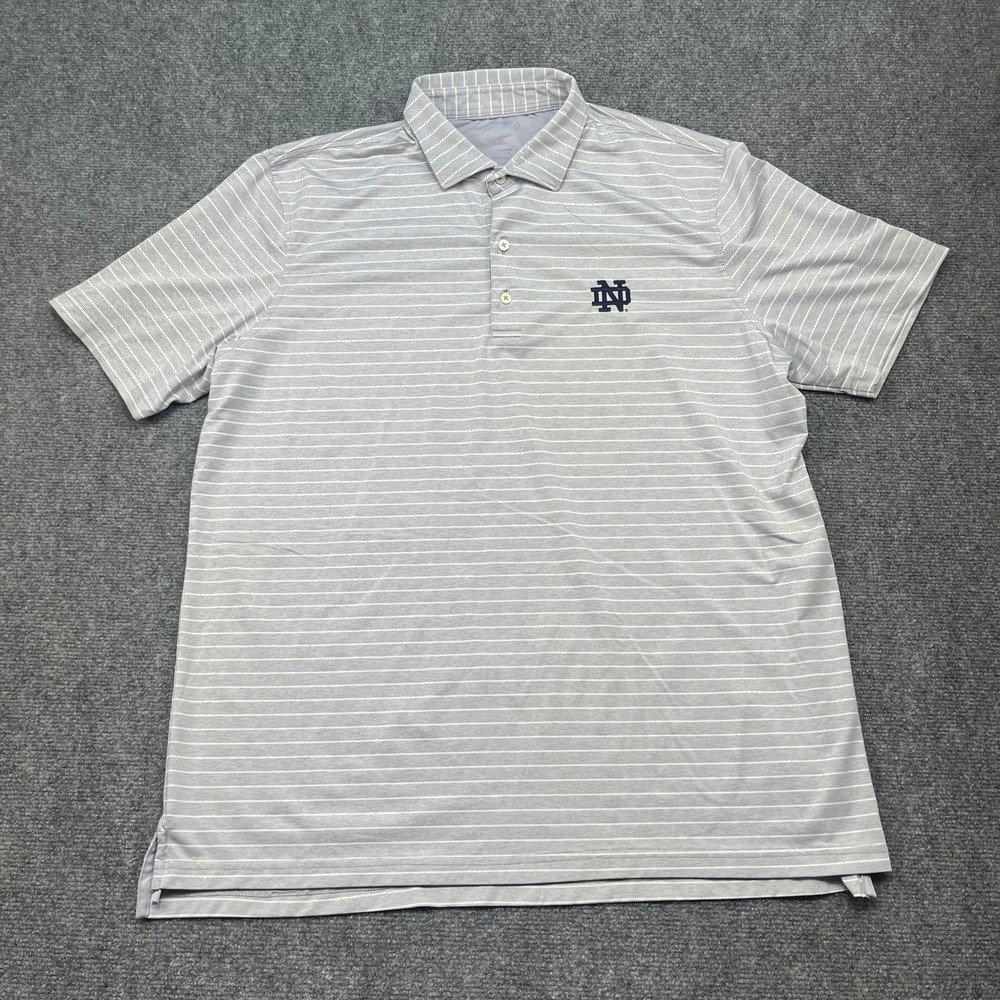 Johnnie-O Mens Notre Dame Fighting Irish Striped Performance Polo Shirt Gray XL
